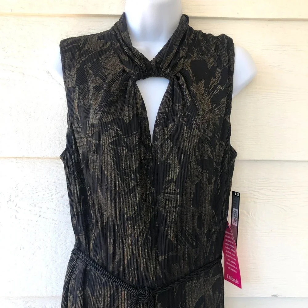 NWT! Tahari Size 10 Beautiful Sleeveless Black/ Gold Jumpsuit - Picture 2 of 16